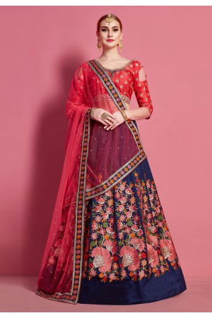 Navy blue silk circular lehenga choli 4620