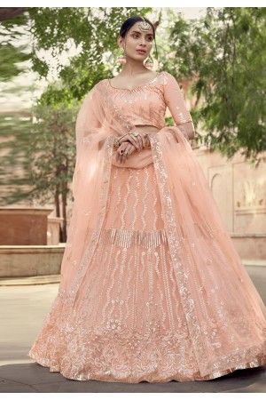 Peach sequins work net lehenga choli 5905