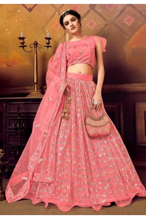 Pink net embroidered circular lehenga choli 108041