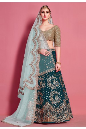 Teal art silk circular lehenga choli 4623