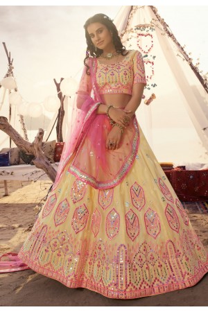 Yellow organza circular mehendi lehenga choli 5506