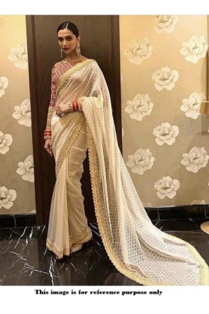 Bollywood Deepika Padukone white and red Net saree