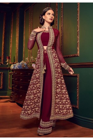 Maroon color georgette Indian wedding Palazzo suit