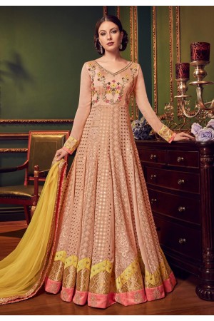 Peach color Swiss georgette gown style Indian wedding anarkali