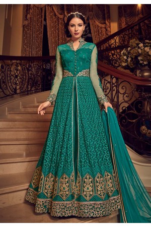 Teal color georgette wedding Lehenga and pant 2 in 1 style