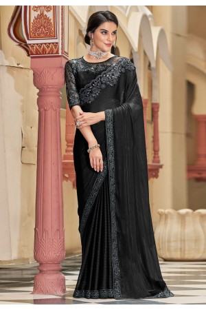 Black silk saree with blouse 1014
