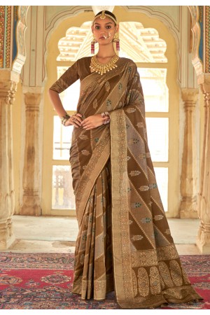 Brown silk saree with blouse 486A