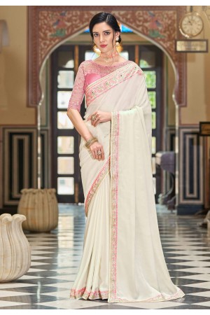 Cream silk saree with blouse 1008