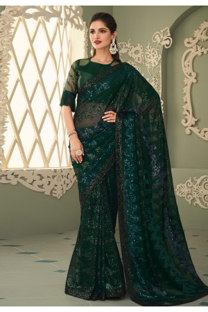 Green georgette saree with blouse 7205