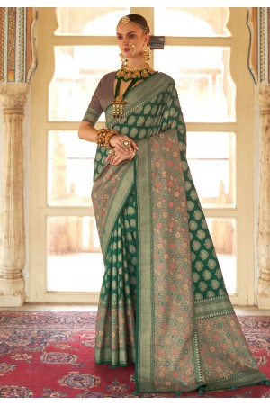 Green silk saree with blouse 484B