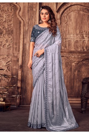 Grey silk saree with blouse 464A