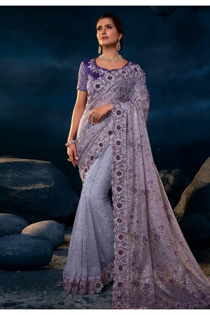 Light purple net saree with blouse 6316