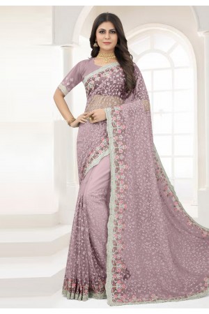 Light purple net saree with blouse 6366