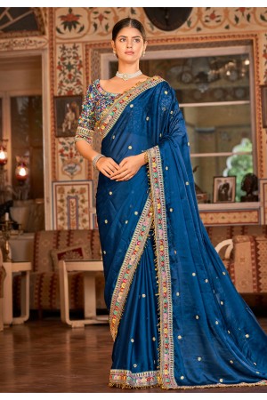Navy blue organza saree with blouse 28004