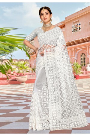 Off white net saree with blouse 1472