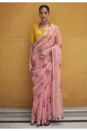 Pink organza saree with blouse 2002