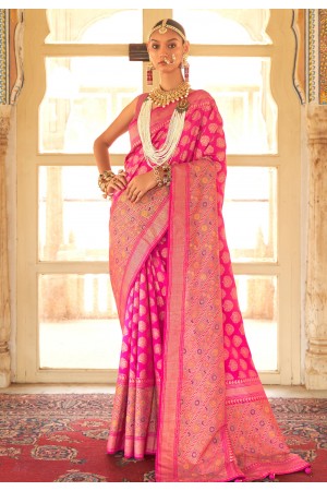Pink silk saree with blouse 484A