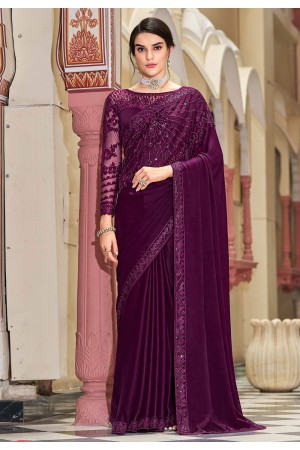 Purple silk saree with blouse 1006