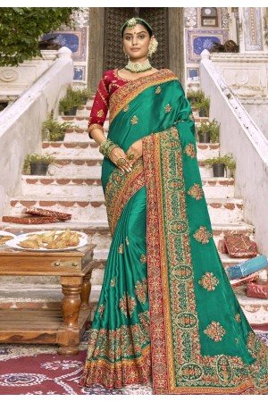 Sea green art silk saree with blouse ACU7199