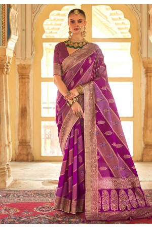 Violet silk saree with blouse 486