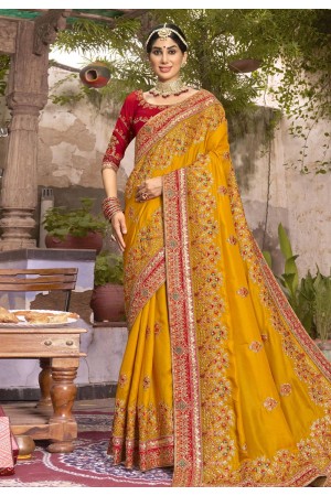Yellow art silk saree with blouse ACU7198