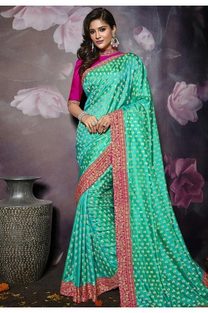 Aqua silk embroidered festival wear saree 804