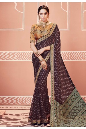 Brown georgette bandhej saree with blouse 2141