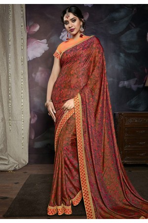 Brown silk embroidered saree with blouse 815