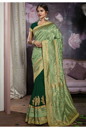 Light green silk embroidered half and half saree 820