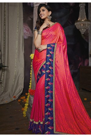 Magenta silk embroidered festival wear saree 806