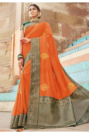 Orange cotton embroidered festival wear saree 1024A