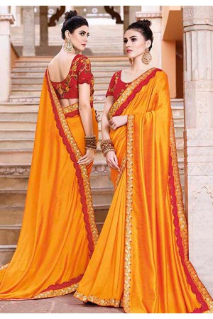 Orange silk embroidered saree with blouse 35863