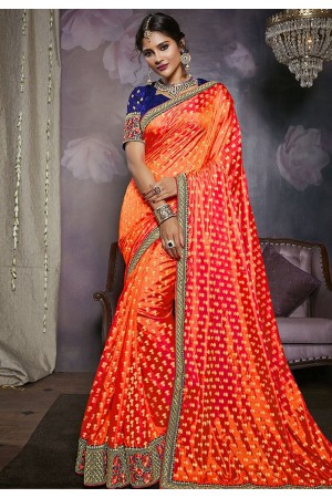 Orange silk embroidered saree with blouse 813