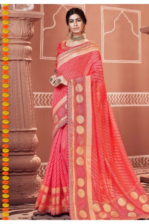 Pink georgette bandhej saree with blouse 2135
