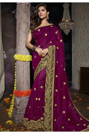 Purple silk embroidered saree with blouse 805