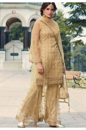 beige net embroidered sharara suit 79004
