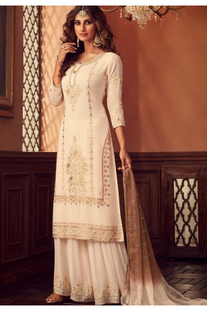 cream georgette embroidered palazzo suit 34002