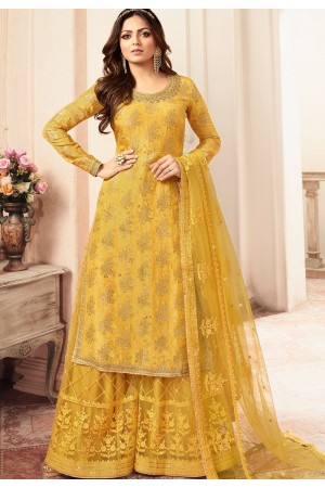 drashti dhami yellow jacquard embroidered sharara suit 5405