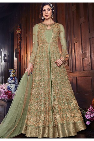 green net silk embroidered floor length anarkali suit 6107b