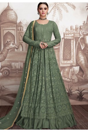 green shade georgette net embroidered anarkali suit 2003