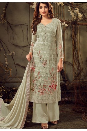 light green georgette straight palazzo suit 7187