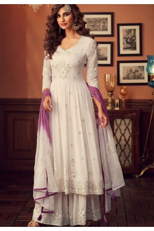 light grey georgette embroidered palazzo suit 34004