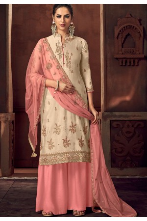 off white art silk embroidered straight palazzo suit 3104