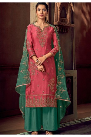 pink art silk embroidered straight palazzo suit 3106