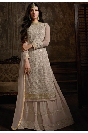 sonal chauhan light peach georgette embroidered pakistani suit 8603