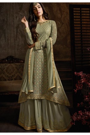 sonal chauhan pastel green georgette embroidered pakistani suit 8602