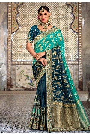 Aqua banarasi silk half n half saree 5202