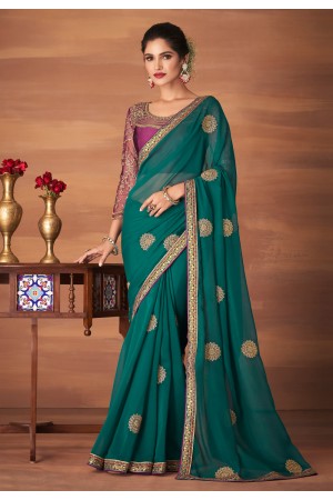 Green georgette festival wear saree 6207