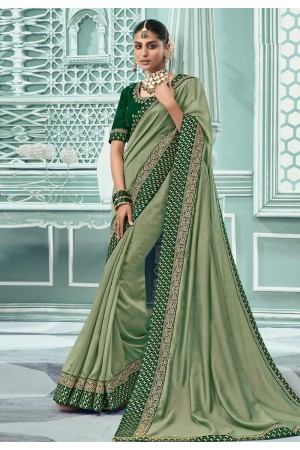 Light green silk festival wear saree 3508