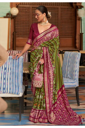 Mehndi viscose bandhej saree 113D